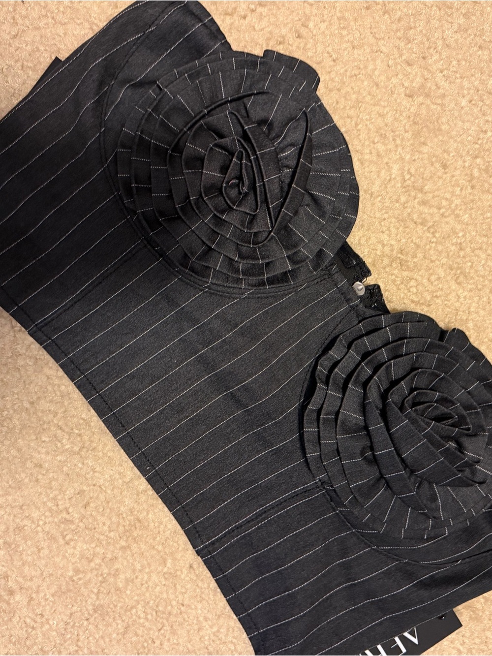 AFRM Charcoal Kiko Pinstripe Strapless Rosette Bustier Top - Picture 3 of 4